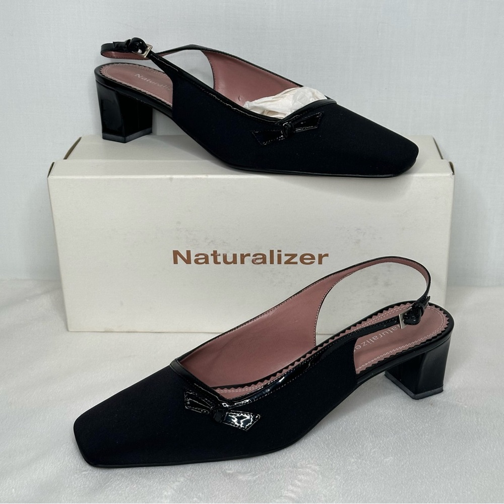 Naturalizer 🎂 New Gavin black sling back square toe shoes Sz 8.5 W